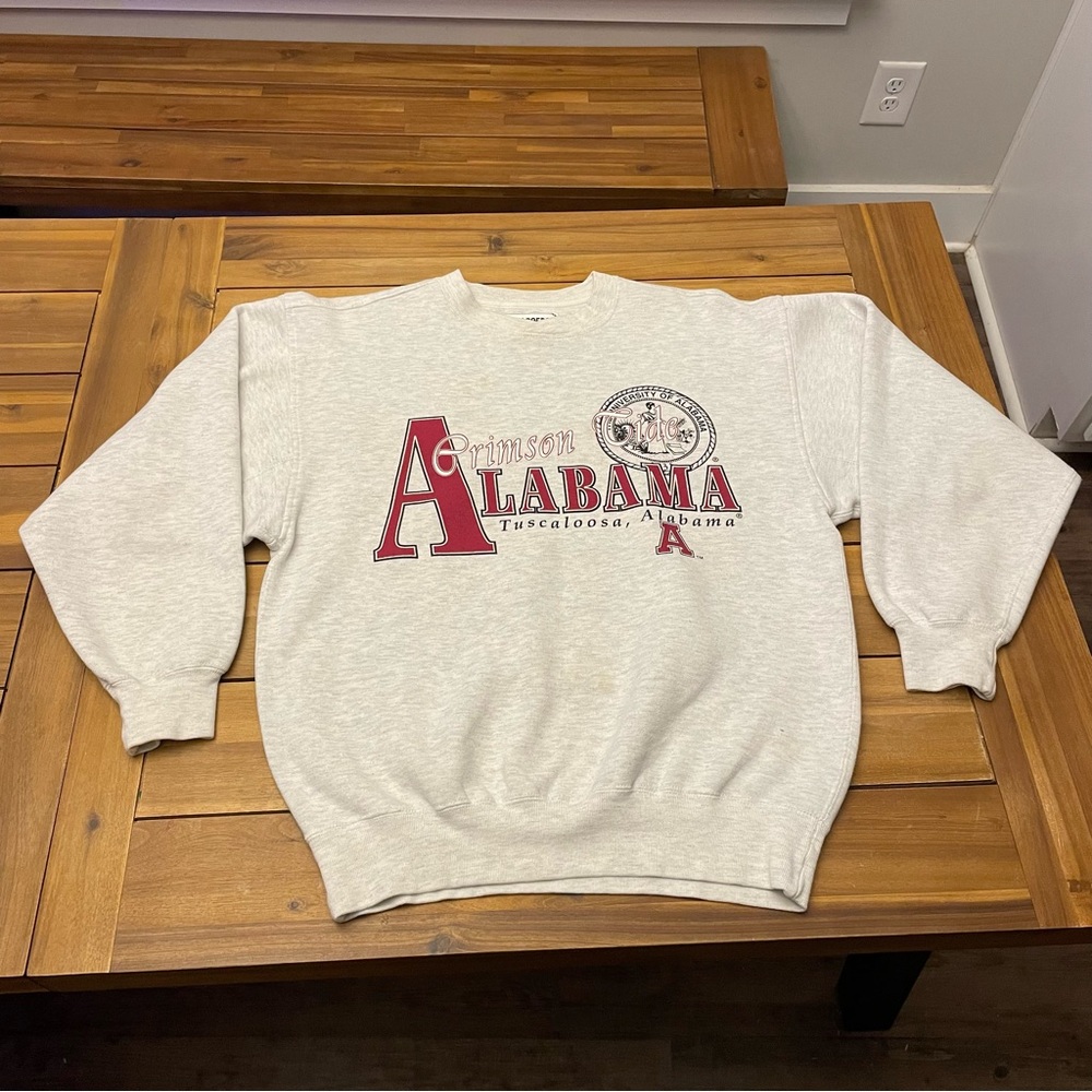 Vintage 90s Alabama Crimson Tide Seal Logo Crewneck Sweatshirt Medium Gray